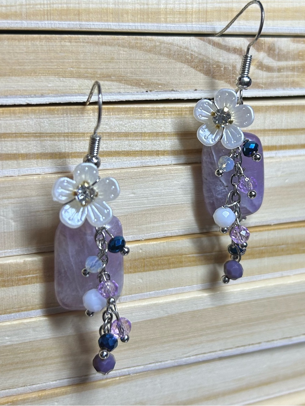 3/$25 Purple Amethyst Flower Dangle Earrings